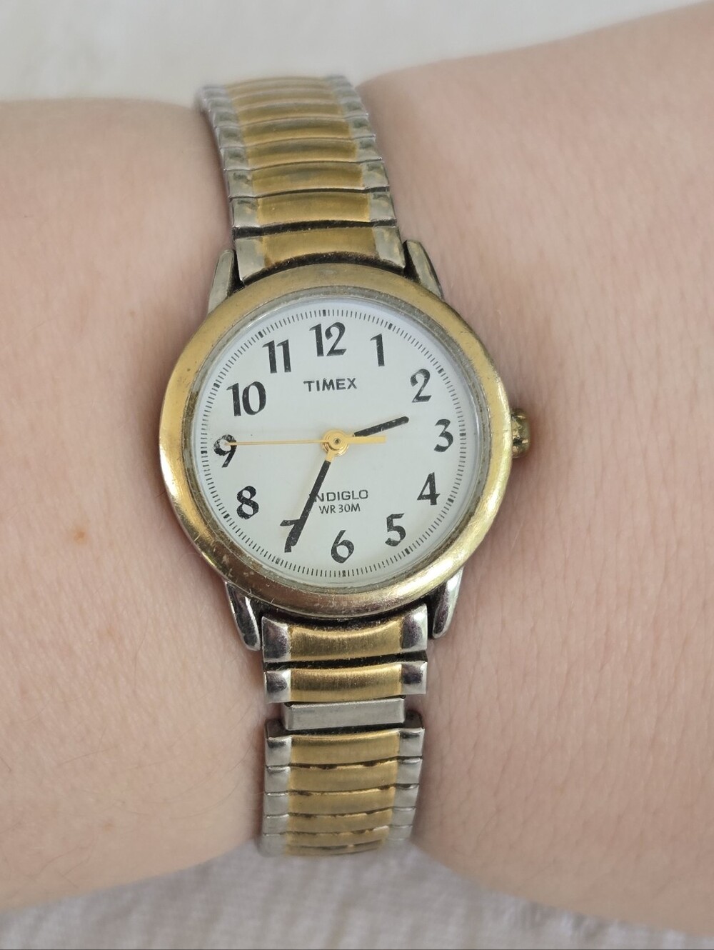 Timex Two-Tone Gold and Silver Women's Indiglo Watch Vintage Elastic StretchBand